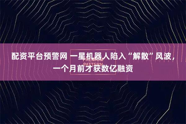 配资平台预警网 一星机器人陷入“解散”风波，一个月前才获数亿融资