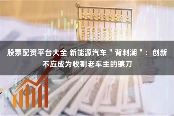 股票配资平台大全 新能源汽车＂背刺潮＂：创新不应成为收割老车主的镰刀